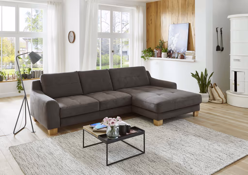Ecksofa - 2,5-Sitzer mit Longchair rechts, Chenilleflachgewebe, Anthrazit