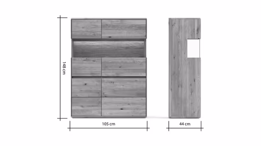 Highboard Hillsboro - inkl. Beleuchtung, Wildeiche natur, geölt
