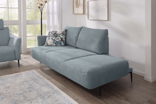 Recamiere links - Stoff, Graublau