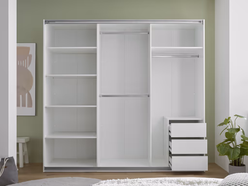 Schwebetürenschrank- B ca. 215 cm, Weiß, Spiegel