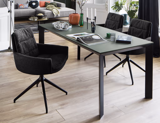 Armlehnstuhl Jukka - Stoff, Jade, Stativ, Schwarz, Drehbar