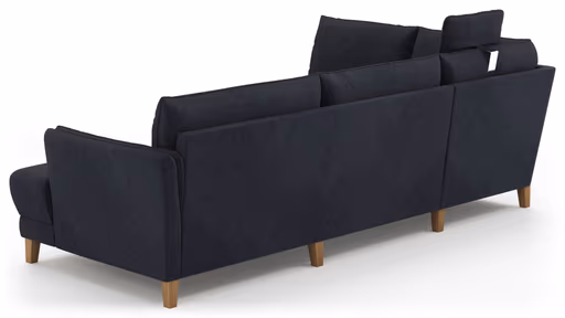 Sofa Stamford - inkl. Armlehne verstellbar und Kopfstütze, Ecksofa 2-sitzig und Abschlusshocker links mit 3,5-Sitzer, Bogen rechts, Stoff, Dunkelblau