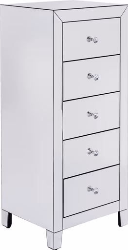 Hochkommode- Weiß, Lackiert, Glas, Verspiegelt