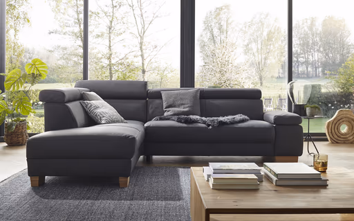 Ecksofa Philadelphia - Ecke links, 2,5-Sitzer, Kopfteil verstellbar (manuell), Leder, Anthrazit