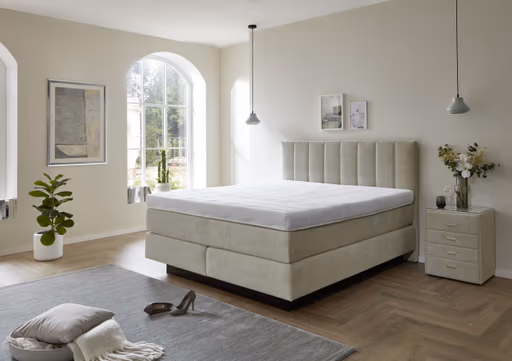 Boxspringbett - Liegefläche ca. 180x200 cm, Stoff, Natur
