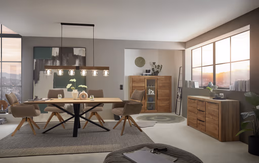 Esstisch - LB ca. 200x100 cm, Eiche massiv geölt, Schweizer Kante, Schwarz