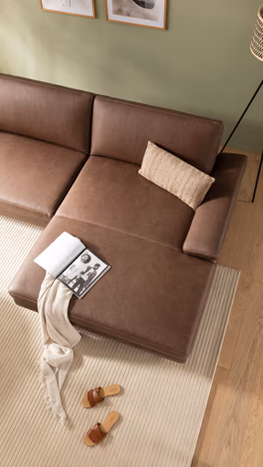 Ecksofa Houston - 1,75-Sitzer mit Longchair groß rechts, inkl. Sitztiefenverstellung und Armlehne klappbar, Leder, Dunkelbraun