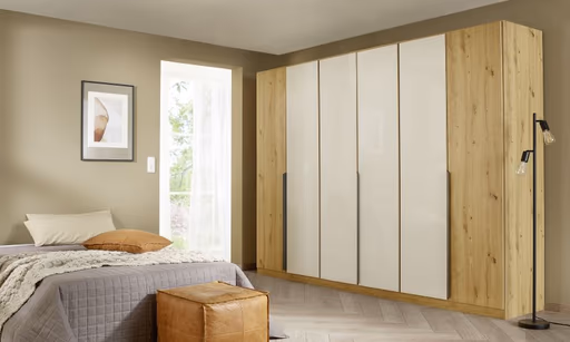 Drehtürenschrank ROMAN SPIN- B ca. 271 cm, Eiche Dekor, Glas, Champagner