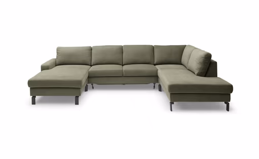 Wohnlandschaft CALM - Longchair links, 2-Sitzer, inkl. Schlaffunktion, Ecke rechts, Microfaser, Olive