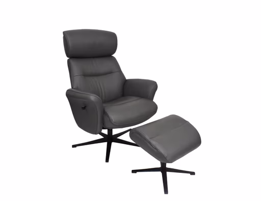 TV-Sessel MIO mit Hocker - drehbar, Relaxfunktion, Kopfteilverstellung, Leder, Dunkelgrau