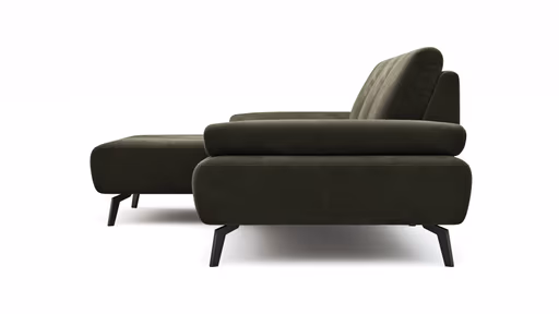 Ecksofa Theodor - Longchair links mit 2-Sitzer, Armlehne/Sitztiefe verstellbar, Stoff, Braungrün