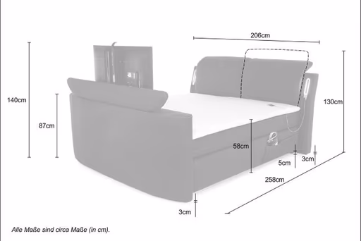 Boxspringbett- Liegefläche ca. 180x200 cm, Stoff, Dunkelgrau