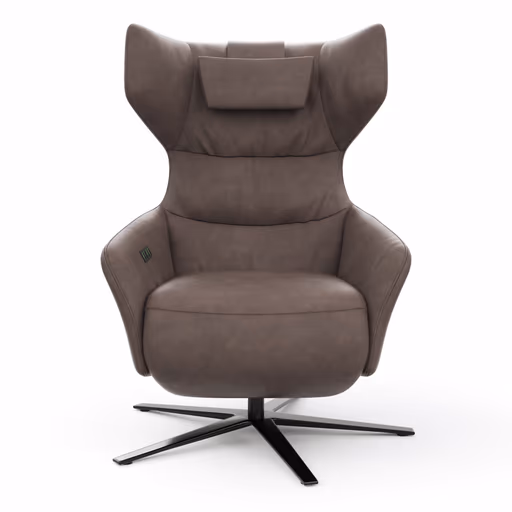 Drehsessel Houston Relax - Größe M, inkl. Relaxfunktion (motorisch), Aufstehhilfe und Kopfstütze, Leder, Dunkelbraun