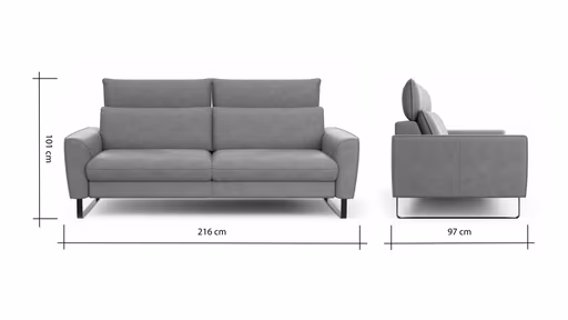 Sofa Avela - 3-Sitzer inkl. Kopfteil verstellbar, Leder, Steingrau