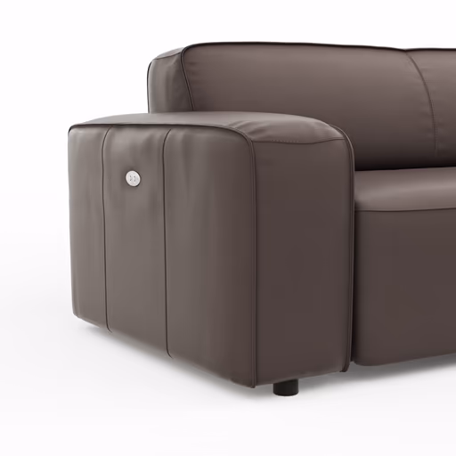Ecksofa Denver - 2,5-Sitzer mit Longchair rechts, groß, inkl. Sitzvorzug (motorisch), Leder, Mocca
