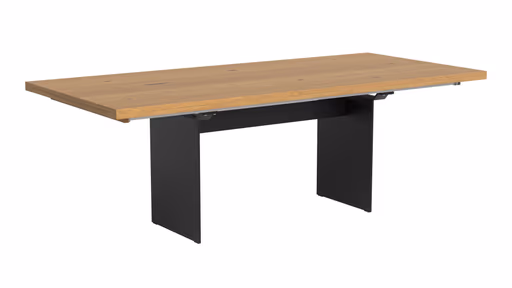 Esstisch 3110 - LB ca. 220x100 cm, ausziehbar,  Asteiche massiv, Geölt, Wange Rohstahl, Schwarz