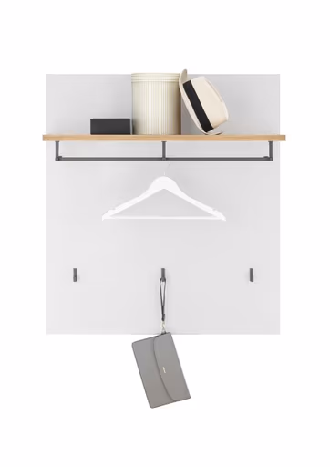 Garderobenpaneel - B ca. 85 cm, Weiß, Artisan Eiche Nachbildung