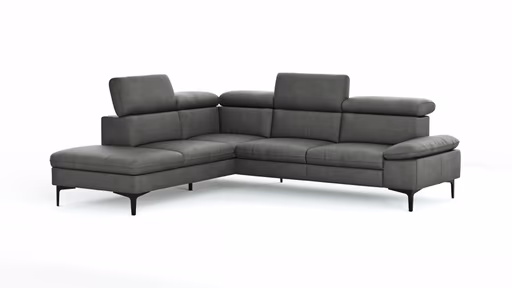 Ecksofa Felipa - Ecke links mit 2,5-Sitzer inkl. Kopfteil verstellbar, Leder, Grau