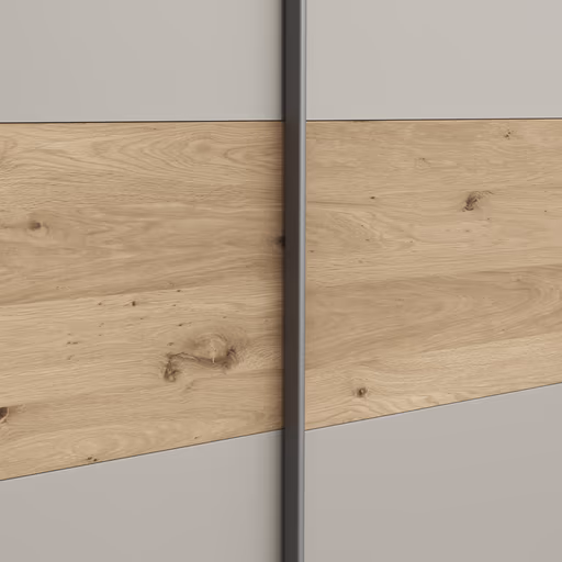 Schwebetürenschrank Viana - B ca. 278 cm, Furnier, Balkeneiche, Hellgrau