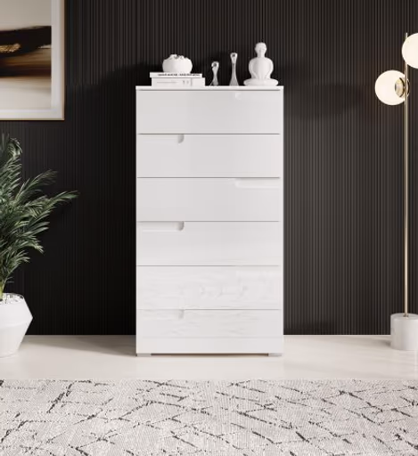Kommode - B ca. 65 cm, Weiß, Weiß Hochglanz