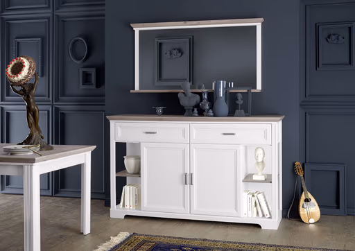 Sideboard - Weiß, Eiche Dekor