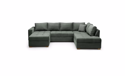 Wohnlandschaft JOSY - Longchair links, 1,5-Sitzer, Ecke rechts inkl. Schlaffunktion mit Bettkasten, Stoff, Grün