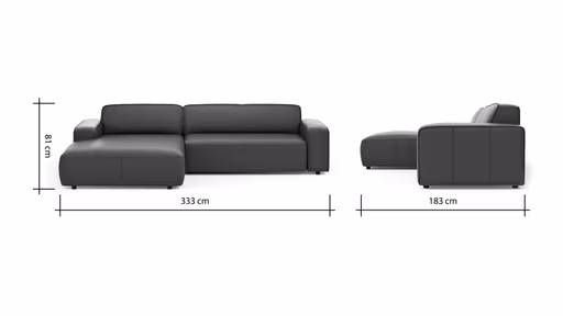 Ecksofa Denver - Longchair links, groß mit 2,5-Sitzer, Leder, Mocca
