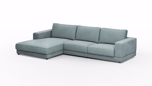 Ecksofa Juni - Longchair links mit 2-Sitzer, Stoff, Hellblau