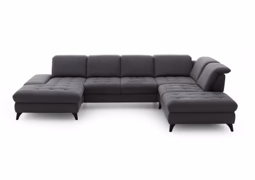 Wohnlandschaft - Longchair mit 2-Sitzer und Abschlusselement rechts, inkl. Schwenkrücken, Stoff, Grau