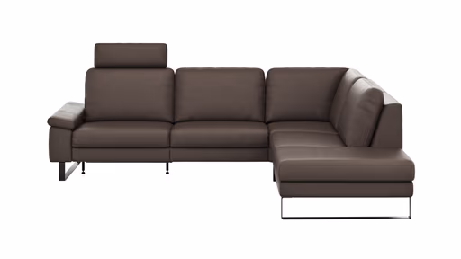 Ecksofa Enna - 3-Sitzer mit Ecke rechts inkl. motorischer Relaxfunktion, Leder, Mocca