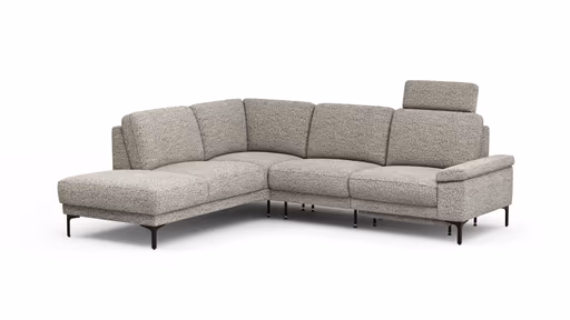 Ecksofa Matero - Ecke mit 2-Sitzer rechts inkl. Relaxfunktion motorisch und Sitzvorzug, Stoff, Graubeige