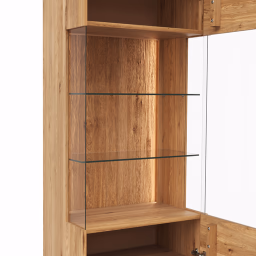 Vitrine Hillsboro - inkl. Beleuchtung, Anschlag rechts, Wildeiche natur, geölt