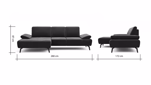 Ecksofa Theodor - Longchair links mit 2-Sitzer, Armlehne/Sitztiefe verstellbar, Stoff, Braungrün