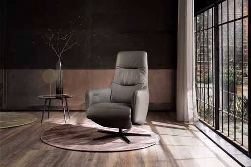 Relaxsessel Rufus - inkl. Relaxfunktion (motorisch), Akku, Leder, Anthrazit