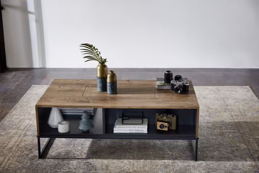 Couchtisch - mit Schubkasten, LBH ca. 115x65x42 cm, Eiche, Metallgestell