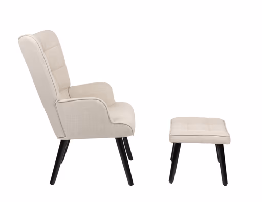 Sessel mit Hocker - Stoff, Beige