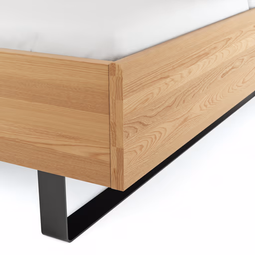 Bett Lenoso - Liegefläche ca. 180x200 cm, Eiche massiv, Kunstleder Anthrazit