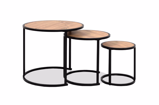 Beistelltisch - 3er Set, Eiche Dekor, Schwarz