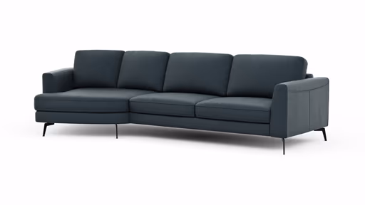 Ecksofa Oviedo - Ecke links mit 2-Sitzer, Leder, Dunkelblau