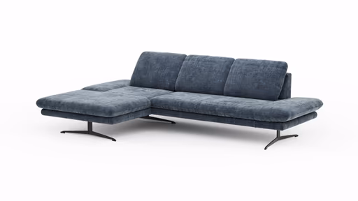 Ecksofa Hubertus - Longchair links mit 2-Sitzer, Rückenlehne/Armlehne verstellbar, Stoff, Blau