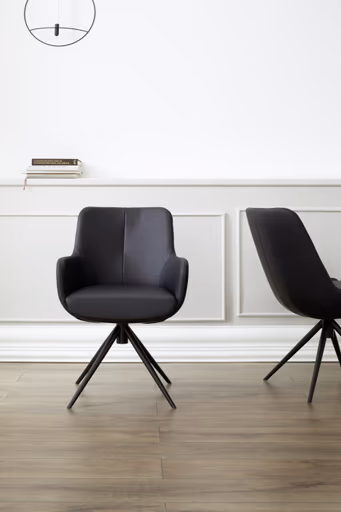 Stuhl Mis - Leder, Schwarz, Drehbar, Gestell Schwarz