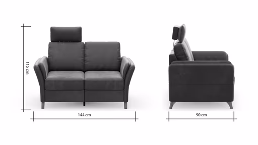 Sofa Vayra - 2-Sitzer, inkl. Relaxfunktion (motorisch) und Kopfstütze verstellbar (manuell), Stoff, Anthrazit