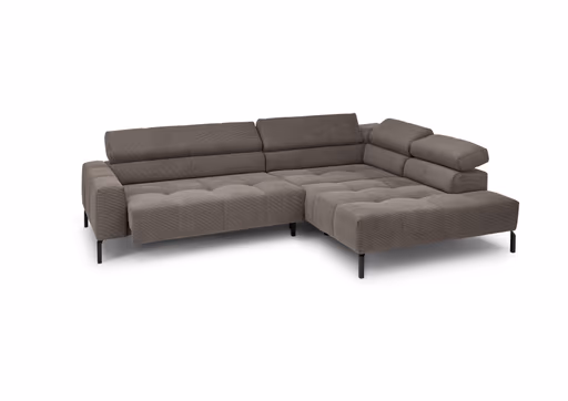  Ecksofa COLLEEN 2.0 - 2-Sitzer mit Ecke rechts, Sitzvorzug motorisch, Feincord, Taupe