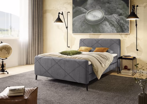Boxspringbett JESSI- Liegefläche ca. 180x200 cm, Stoff, Grau