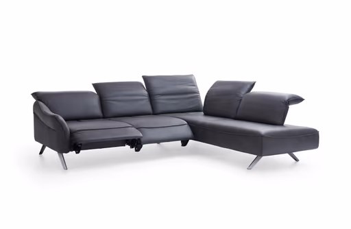 Ecksofa Bormio - 2,5-Sitzer mit Ecke rechts inklusive Relaxfunktion (motorisch), Leder, Schwarz