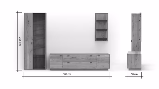 Wohnwand Fibra - Asteiche teilmassiv, natur, geölt