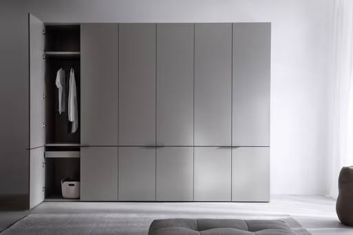 Drehtürenschrank Matera - BHT ca. 301x235x60 cm, Lack Matt, Muschelgrau, Griffe Coffee