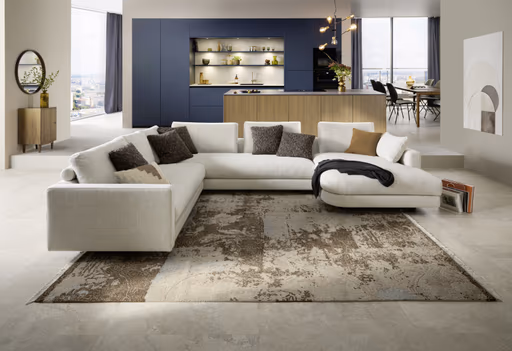 Ecksofa Cuneo Select - Ecke links, 2-Sitzer, Longchair rechts, Stoff, Offwhite