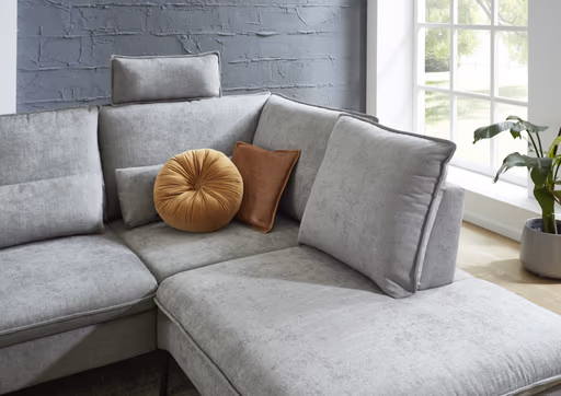 Ecksofa EM Marseille - 2,5-Sitzer mit Ecke rechts,  Rückentiefe verstellbar, Stoff, Grau