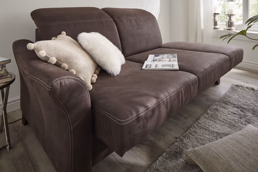 Sofa Canterbury - Recamiere links inkl. Kopfteil verstellbar und Sitzvorzug (motorisch), Stoff, Dunkelbraun